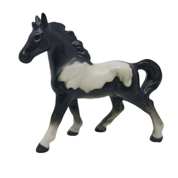 Vintage Porcelain Black White Appaloosa Horse Figurine Small Japan Olimco Pony - Picture 1 of 10